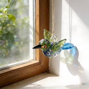 Ornement en verre soufflé artisanal en forme de colibri, figurine d'oiseau colorée en verre soufflé, décoration de table, décoration d'intérieur, design Art Déco, mariage - Product Image 2