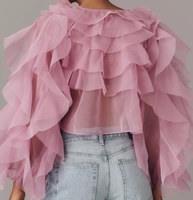 Nouvelle Collection Été – Blouse Femme en Chiffon Transparent et Respirant, Coupe Ajustée, Col Rond, Manches Lanterne à Volants, Style Vintage et Dentelle