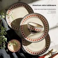 Service de table en céramique vintage de style nordique américain, 46 pièces, en porcelaine fine, modèle cerise rouge, pour la maison