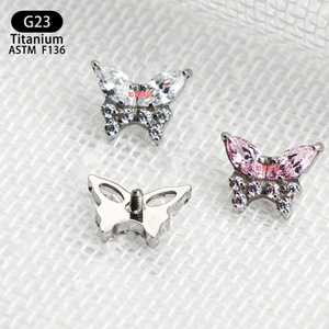 Boucles d'oreilles papillon en titane F136, clous en zircon de qualité 5A pour piercing d'oreille ou de lèvre, bijoux unisexes - Product Image 4