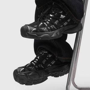 Baskets compensées à semelle épaisse Empire, noires, en maille respirante, à lacets, bout rond, chaussures décontractées - Product Image 2