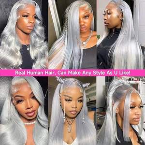 Perruques gris argenté Perruque de cheveux humains Lace Front brésilienne droite vierge cheveux gris sans colle 13X4 HD Transparent Lace Frontal Wigs - Product Image 6