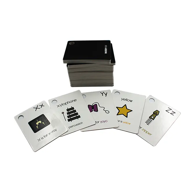 Tarjetas cognitivas con hebilla de anillo impresa personalizada, tarjetas flash educativas en blanco y negro