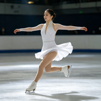 Robe de patinage artistique blanche à col halter et col en V, manches longues en maille, jupe ornée de strass pour enfants et filles, idéale pour les spectacles sur scène