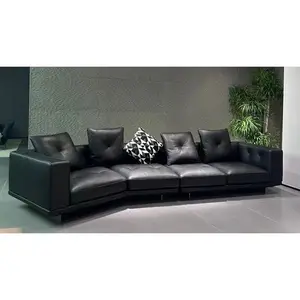 Sofa sudut kulit Italia asli hitam mewah Modern Sofa ruang tamu apartemen pembagi sofa