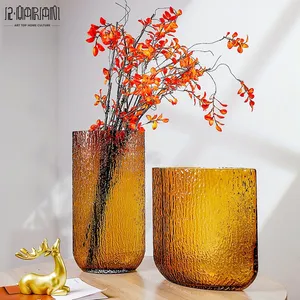 Hot Sale Texture Tall Oval Shape Hand Blown Borosilicate Flower Glass Vase For Home Decor