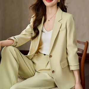 Women's Suit Set Off White Polyester Full Sleeve Anti-Wrinkle Office Lady Autumn Wear - Product Image 2