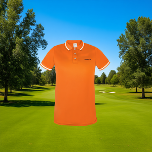 Polo de performance orange pour homme Truper, 100% polyester, anti-froissement, manches courtes, tricoté, design décontracté, logo brodé sur le devant - Product Image 2