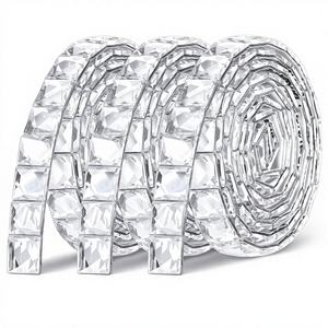 Rubans carrés en strass brillants de 3 yards, <span class=keywords><strong>ruban</strong></span> en cristal de verre auto-adhésif, artisanat <span class=keywords><strong>DIY</strong></span>, <span class=keywords><strong>ruban</strong></span> adhésif en strass de 0,39 pouce de large, blanc - Product Image 1