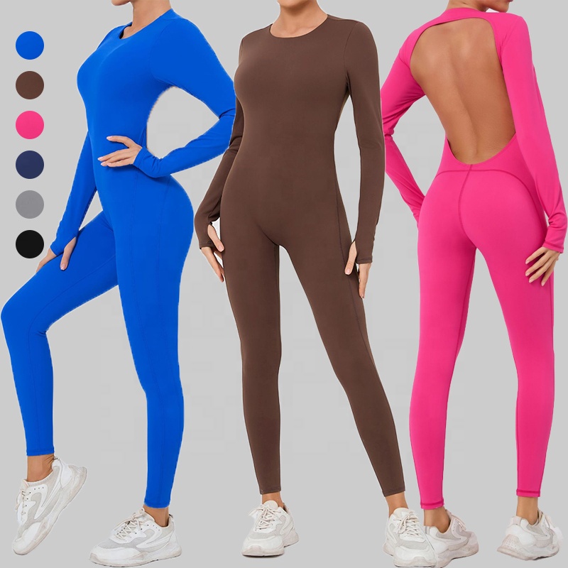 Jetjoy Jumpsuit For Women Ribbed Long Sleeve Jumpsuits Seamless