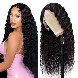 Оптовая продажа, заводская цена для черных женщин, бразильский парик 13x4 без клея, 30 дюймов, рыхлый парик с глубокими волнами, фронтальный парик из натуральных волос