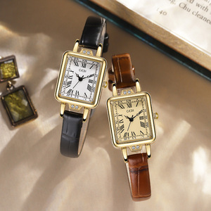 นาฬิกาหนังของผู้หญิงทรงสี่เหลี่ยมเล็กวินเทจคริสต์มาสพิเศษหรูหราการออกแบบที่สวยงามสูง - Product Image 6