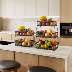 Fruit Storage Baskets 2 Tier And 3 Tier Metal Wire Kitchen Rack For Fruits Vegetables Standing Type Rectangle Shape - Product Image 1