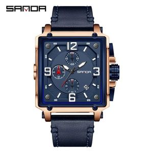 Montre à quartz pour homme Sanda 5304, prix de gros d'usine, nouveau modèle, marque célèbre, bracelet en cuir, chronographe sportif - Product Image 1