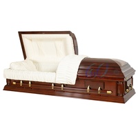 Ataúdes Funerarios de Alta Gama para Adultos, Estilo Americano, Interior de Terciopelo Color Marfil, Ataúdes de Madera de Álamo Macizo para Funeral