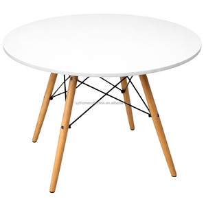 Mesa de Centro Redonda Moderna <span class=keywords><strong>para</strong></span> Cafeterí<span class=keywords><strong>a</strong></span>, Mesa de Comedor con Patas de Madera y Tablero Blanco <span class=keywords><strong>para</strong></span> Bistro y Apartamento, 74 cm de Altura, Decorativa - Product Image 3