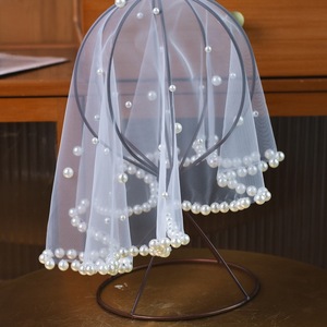 Hijab Corto con Perle Finte, <span class=keywords><strong>Velo</strong></span> in Tulle per Donne, <span class=keywords><strong>Accessori</strong></span> da <span class=keywords><strong>Sposa</strong></span> - Product Image 5