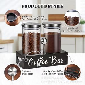 Estante de Almacenamiento de Madera para Cafetería, con 2 Portavasos y Tapa Metálica para Guardar Granos de Café - Product Image 4