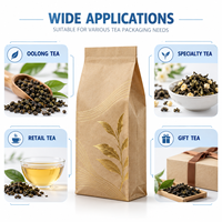 Sachet personnalisé en papier kraft sans fenêtre pour thé Oolong, scellé sur huit côtés, avec marquage à chaud, pour la vente au détail et en gros