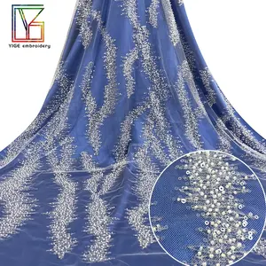 새로운 빛나는 럭셔리 화이트 신부 프랑스 3d 페르시 스팽글 트리밍 자수 레이스 드레스