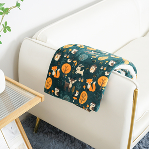 Cartoon Forest Animals Sherpa Blanket Soft Warm Deer Rabbit Fox Print Throw Blanket for Kids Adults Sofa <b>Bed</b> - Product Image 2