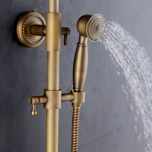 Juego de Ducha Redondo de Estilo Europeo Antiguo, Montado en la Pared, con Cabezal de Ducha de Lluvia y Rociador Superior, Acabado Cepillado, Sin Fuente de Alimentación - Product Image 4