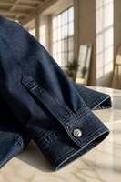 Chemise en jean indigo foncé pour femme, coupe ajustée, manches longues, chemisier en jean vintage bleu marine, haut boutonné décontracté