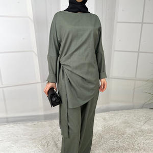 Ensemble deux pièces pour femmes musulmanes <span class=keywords><strong>tunique</strong></span> asymétrique <span class=keywords><strong>chic</strong></span> modeste et sophistiquée et pantalon à jambes larges - Product Image 4
