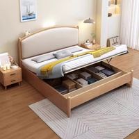 Lit de rangement moderne et contemporain en bois massif de caoutchouc avec dossier souple, double/grand lit, gain de place, durable, écologique, pour petites chambres