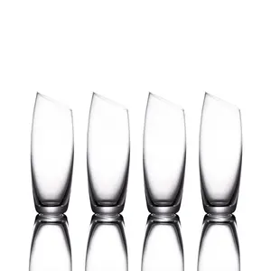 Set Van 4 Crystal Glas Slant Angled Cut Velg Sloane Stemless Champagne Fluit