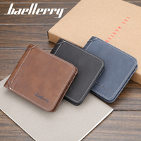 Dompet Kulit PU Pria Baellerry OEM Custom, Dompet Kartu Kredit Multi-kartu, Dompet Koin Kecil Retro untuk Pria