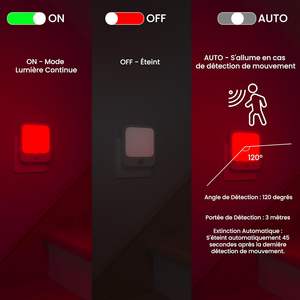 Luz Nocturna LED con Sensor de Movimiento Mini, Color Rojo, para Niños, Sala de Estar, Enchufable, con Diseño Moderno y Regulable, en Oferta - Product Image 3