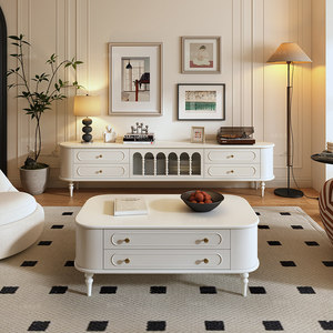 Mesa de Centro Ovalada de Madera Maciza Francesa, Estilo Retro Simple, para Sala de Estar, Muebles para el Hogar, Apartamento Pequeño - Product Image 4