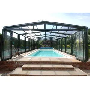 Modern house aluminum glass sliding cover pool sun room swimming pool retractable glass electric enclosure sunroom for sale