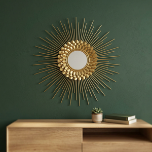 Golden Sunburst Wall Mirror <b>Round</b> Hollywood Glam Decorative Brass <b>Frame</b> for Living Room Bedroom - Product Image 5