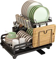 OEMODM Égouttoir à vaisselle détachable en acier inoxydable à 2 niveaux, avec égouttoir à assiettes, planche à découper et porte-couverts, organisateur de cuisine