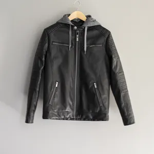 Men's Long Sleeve Motorcycle Leather Jacket Motorcycle PU Leather Jacket For Men Black Warm Overcoat