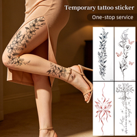 Autocollants de tatouage temporaire non toxiques, personnalisés, artistiques, vibrants, chics, rouges, abstraits, motif papillon et flamme symétrique, pour femmes, pour l'art des cuisses