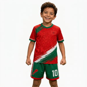 Conjunto de Camiseta de Fútbol para Niños, Rojo y Verde, Impresión por Transferencia de Calor, 100% Poliéster, Transpirable, de Secado Rápido, Manga Corta, Corte Regular, Nombre del Equipo - Product Image 2
