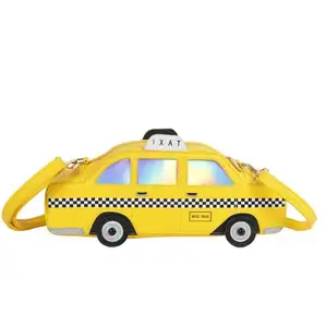 Moda yaratıcı New York taksi tasarımcı PU deri çanta komik sarı araba karikatür omuz Sling Crossbody çanta