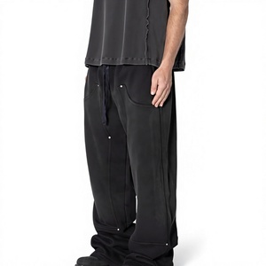 Pantalon de jogging décontracté ample et évasé pour homme, taille haute, style streetwear hip-hop, coupe large et évasée - Product Image 1