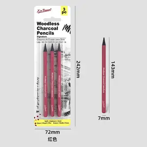 Xin Bowen New Tide 3 Pcs Lápis de desenho Lápis de carbono para Escrita Carvão sem madeira Conjunto de lápis de desenho