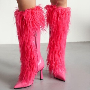 Big Size 46 Women High Heels Plush Fur Long Booties Side Zipper Fluffy Knee High <b>Boots</b> Winter Furry Snow Wide Fit Shoes - Product Image 5