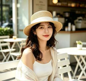 Chapeau de paille à large bord et dessus plat style <span class=keywords><strong>Audrey</strong></span> <span class=keywords><strong>Hepburn</strong></span> 2026, protection UV, chapeau de soleil d'été pour la plage, unisexe, pliable - Product Image 5