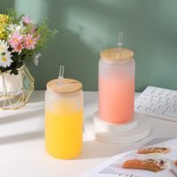 대나무 뚜껑 포함 반투명 유리 승화 전사 컵 16oz 18oz 25oz 세트