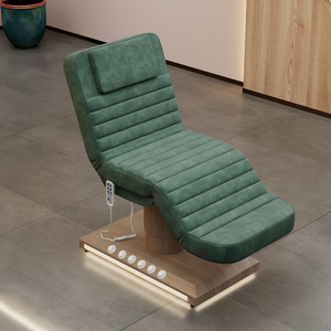 Table de massage haut de gamme en velours vert, 3 moteurs électriques, lit de beauté et de massage facial avec base LED effet bois, lit de spa pour la tête - Product Image 3