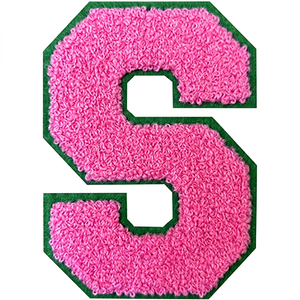 Patch lettre S en chenille rose à thermocoller, broderie alphabet pour cadeaux et décoration DIY - Product Image 1