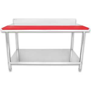 Stainless Steel 2-Tier Workbench with Backguard - Integrated Cutting Board Food Processing <b>Work</b> <b>Table</b> - Product Image 1