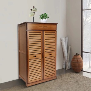 Vintage brown bamboo <b>shoe</b> <b>rack</b>, 5-tier, with 1 drawer and 2 doors. Suitable for various applications. - Product Image 2
