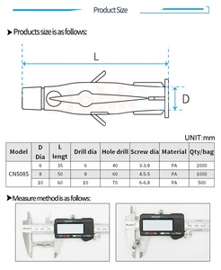 Elehk bucha de Nylon Para fivacao 10x60mm bucha anelada nhựa phổ Neo tường cắm - Product Image 5